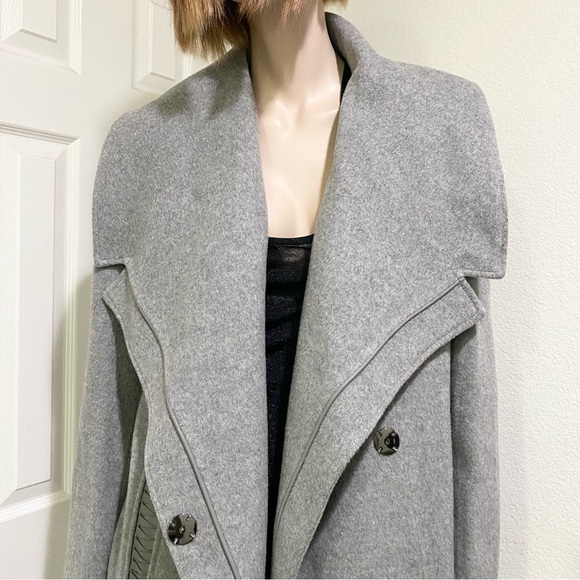BADGLEY MISCHKA Nikki Mid Length Italian Cashmere Wool Leather Braid Coat XL - Picture 8 of 16